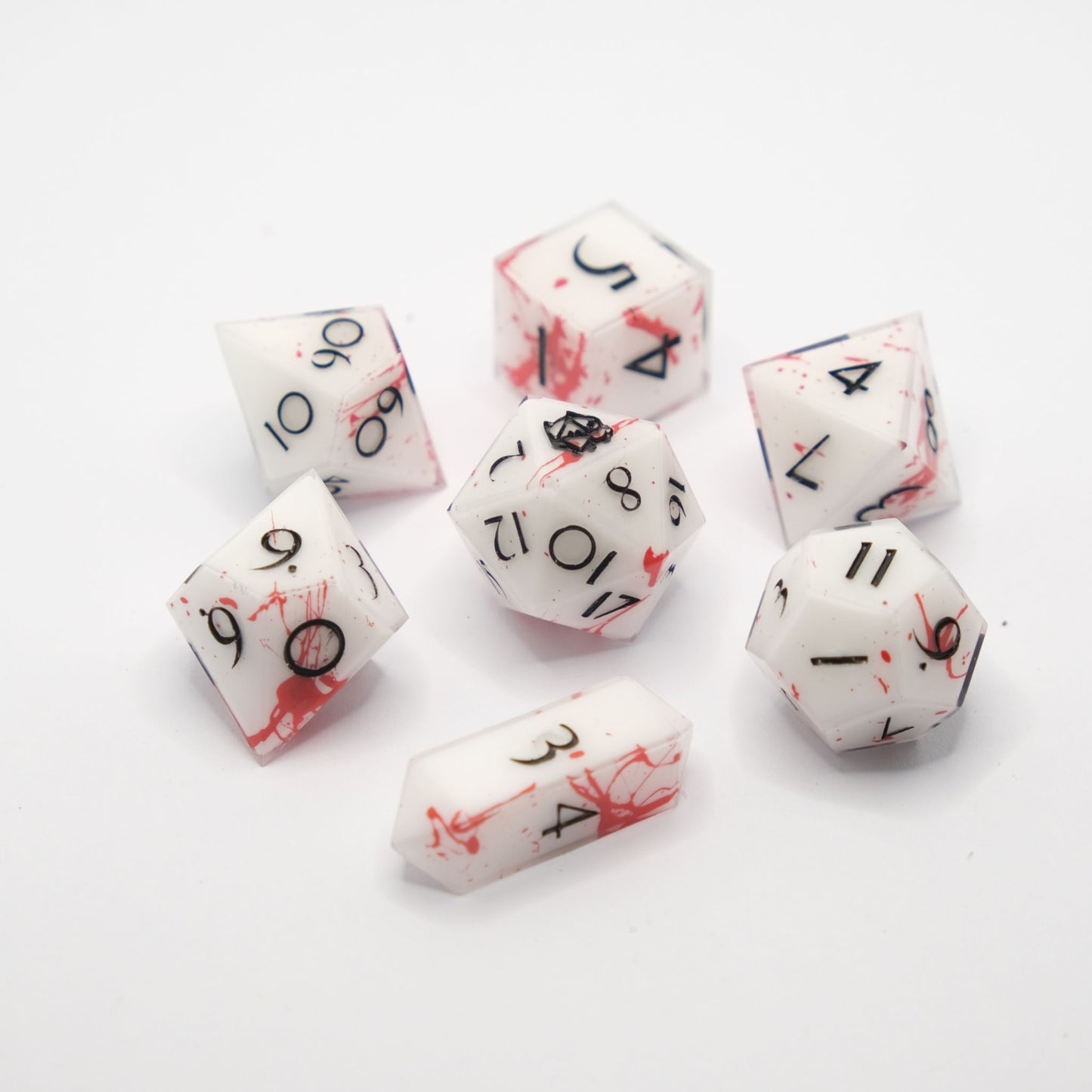 Ares - Premium Handmade Blood splatter Resin Polyhedral Tabletop Roleplaying Dice Set