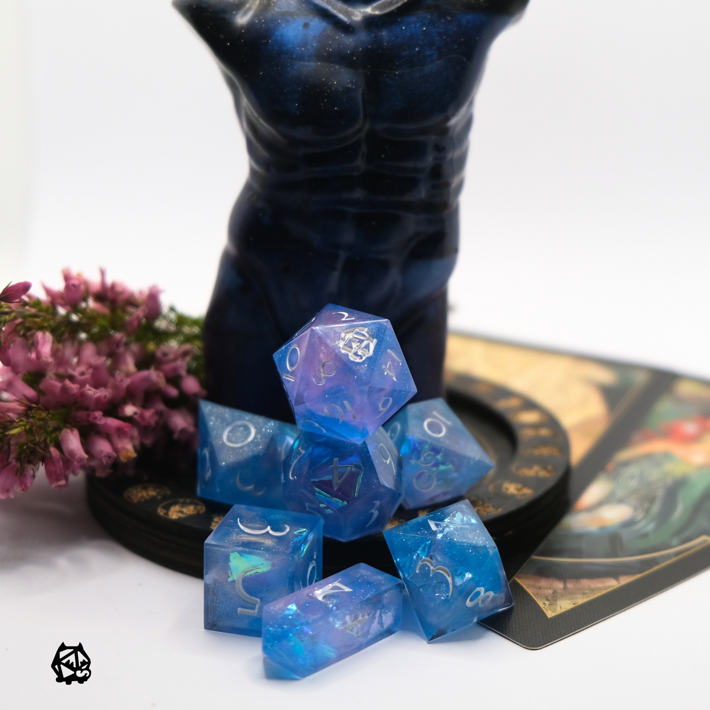 Eros - Premium Handmade Blue and Pink Resin Polyhedral Tabletop Roleplaying Dice Set