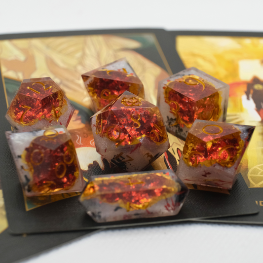 Vampire Ascendant - Premium Handmade Red Geode Resin Polyhedral Tabletop Roleplaying Dice Set