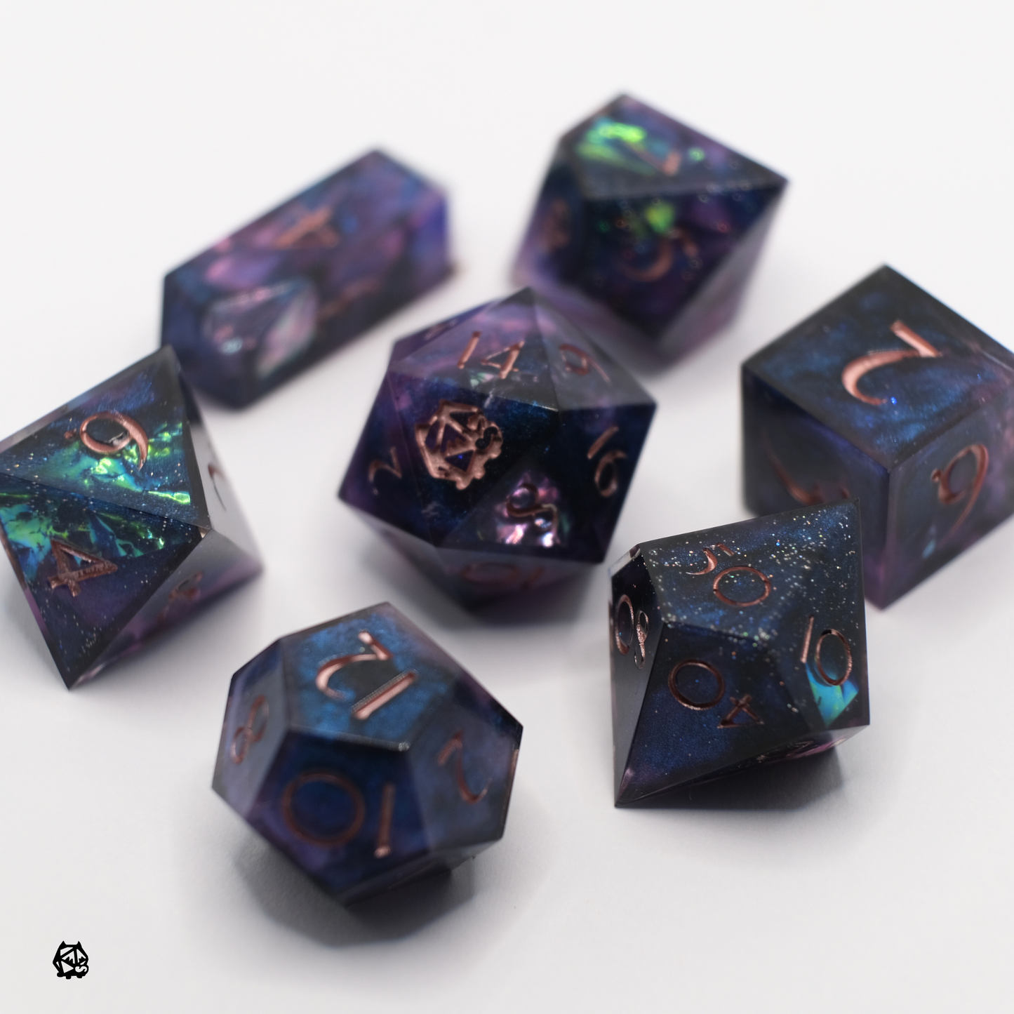 Nyx - Premium Handmade Space Themed Black, Purple, and Blue Resin Polyhedral Tabletop Roleplaying Dice Set