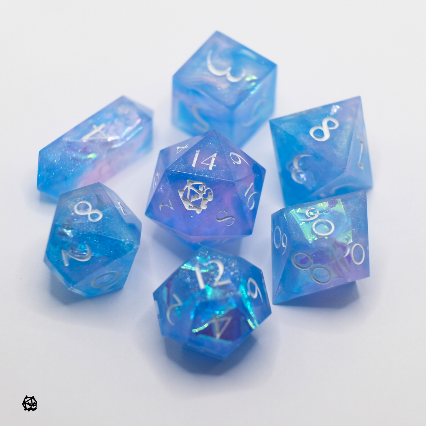 Eros - Premium Handmade Blue and Pink Resin Polyhedral Tabletop Roleplaying Dice Set