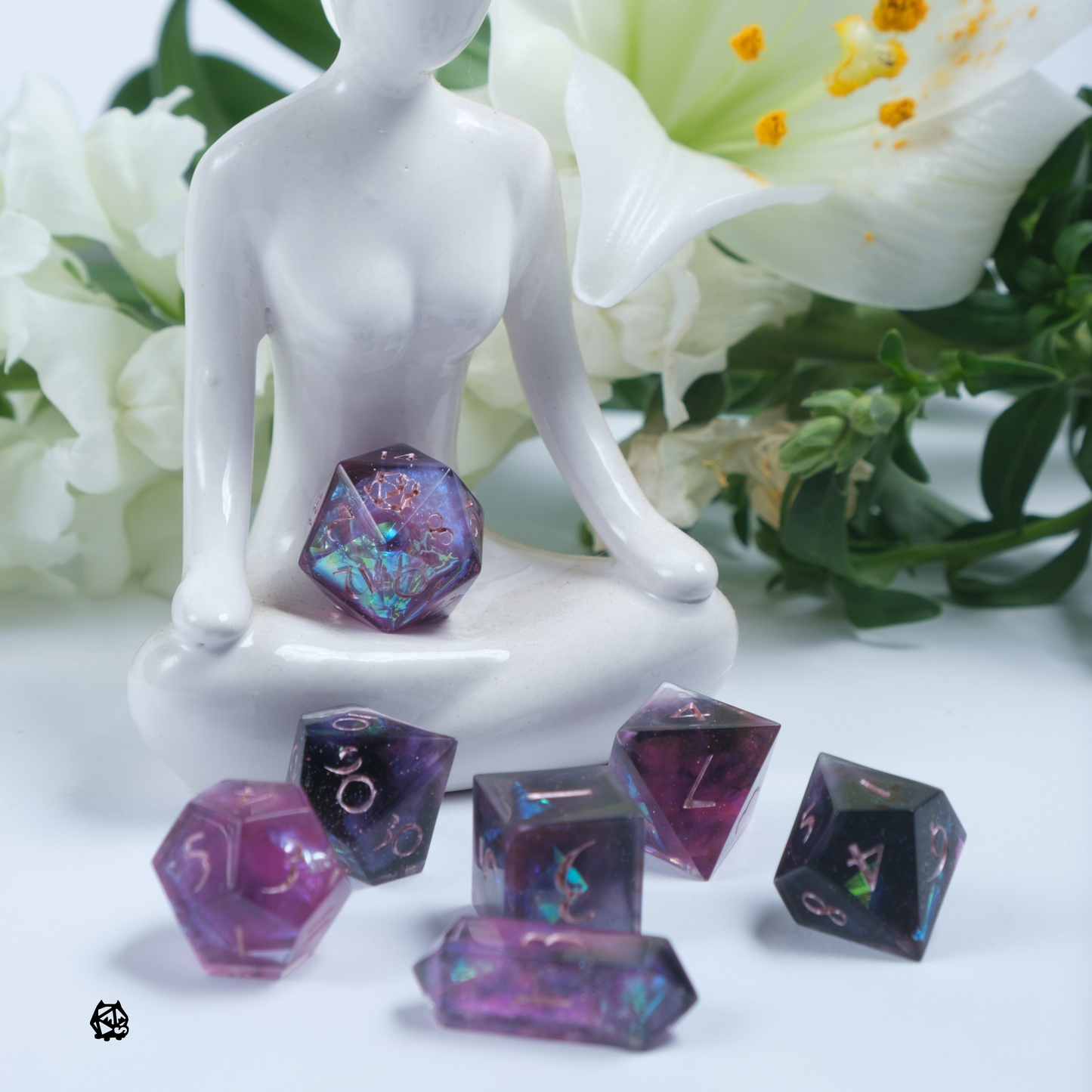 Nyx - Premium Handmade Space Themed Black, Purple, and Blue Resin Polyhedral Tabletop Roleplaying Dice Set