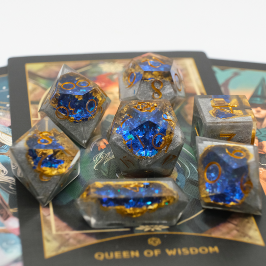 Oracle of Delphi - Blue and white/grey Geode Style Handmade Resin Polyhedral Tabletop Roleplaying Dice Set