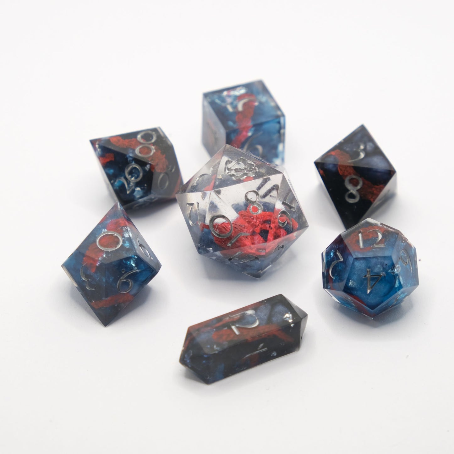 Poseidon - Blue and black with modelled tentacles Handmade Resin Polyhedral Tabletop Roleplaying Dice Set