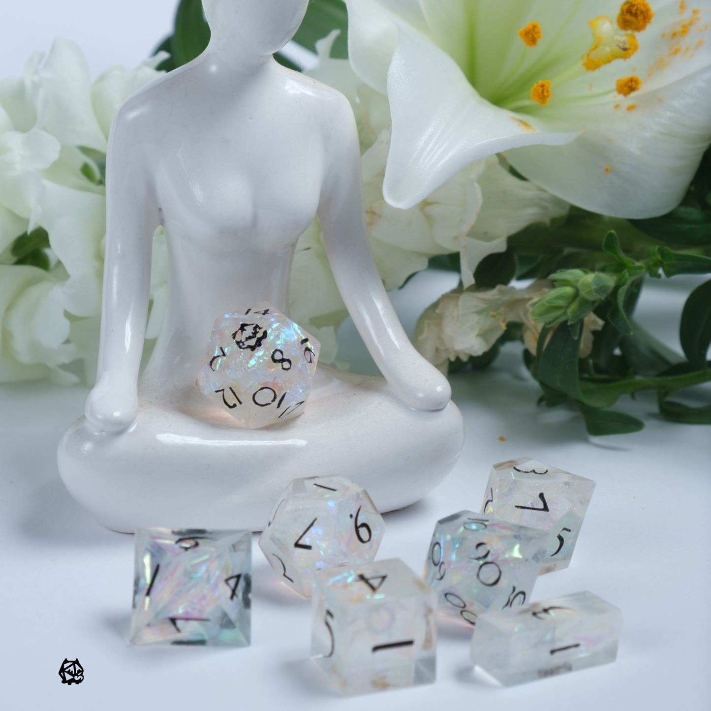 Achilles - Premium Handmade White Resin Polyhedral Tabletop Roleplaying Dice Set