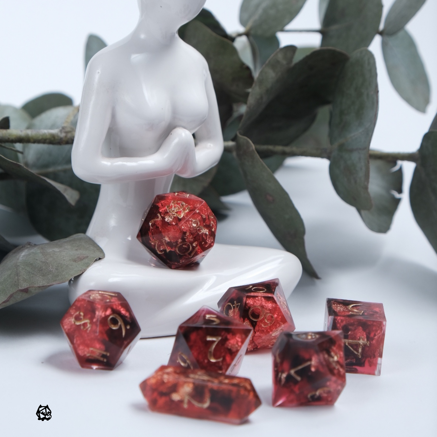 Zagreus - Red, Gold, and Black Handmade Resin Polyhedral Tabletop Roleplaying Dice Set