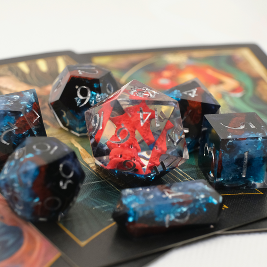 Poseidon - Blue and black with modelled tentacles Handmade Resin Polyhedral Tabletop Roleplaying Dice Set