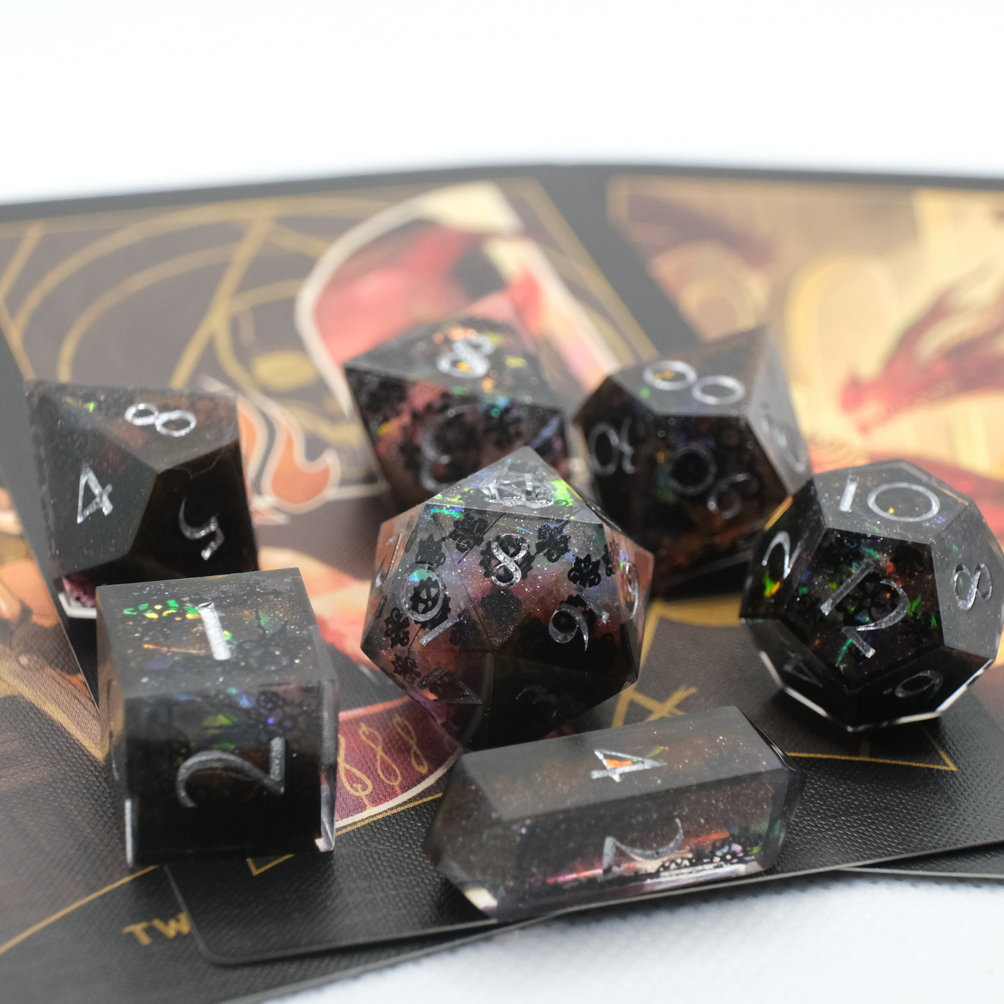 Hellfire Engine - Premium Handmade Red and Clear Resin Polyhedral Tabletop Roleplaying Dice Set