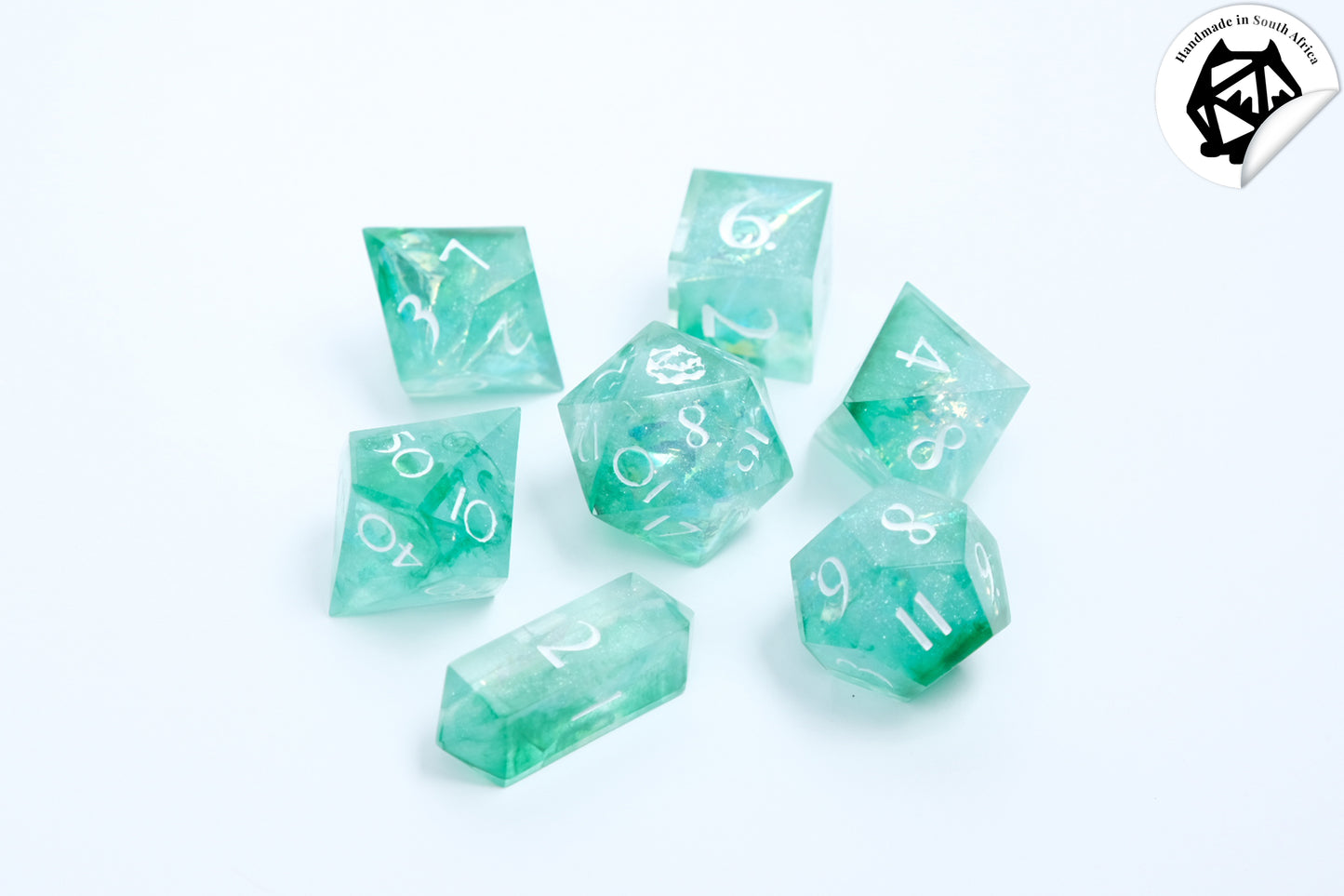 Patroclus - Green Handmade Resin Polyhedral Tabletop Roleplaying Dice Set