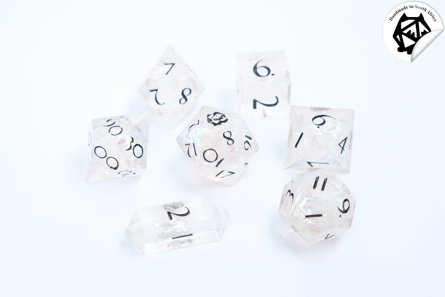 Achilles - Premium Handmade White Resin Polyhedral Tabletop Roleplaying Dice Set