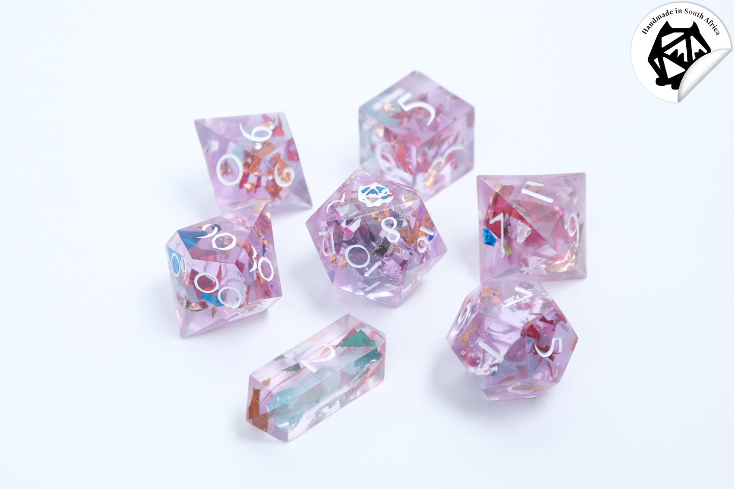 Dionysus - Purple with confetti Handmade Resin Polyhedral Tabletop Roleplaying Dice Set