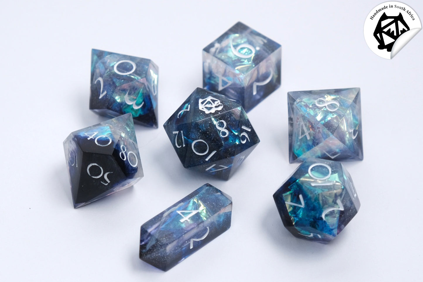 Megaera  - Premium Handmade Blue/Purple Resin Polyhedral Tabletop Roleplaying Dice Set