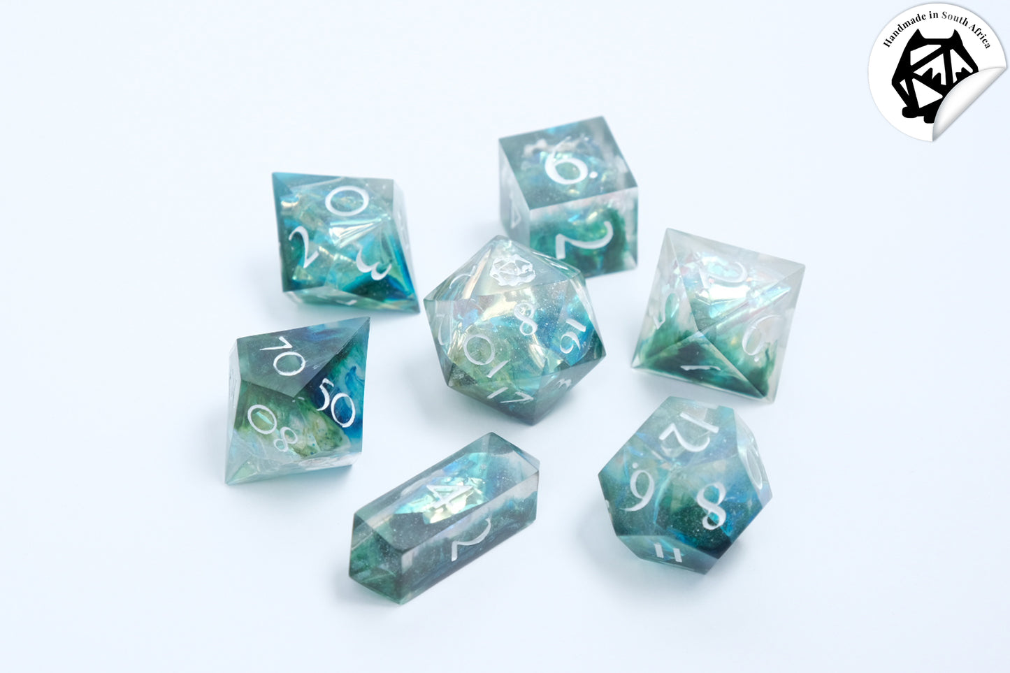 Tisiphone - Green Handmade Resin Polyhedral Tabletop Roleplaying Dice Set